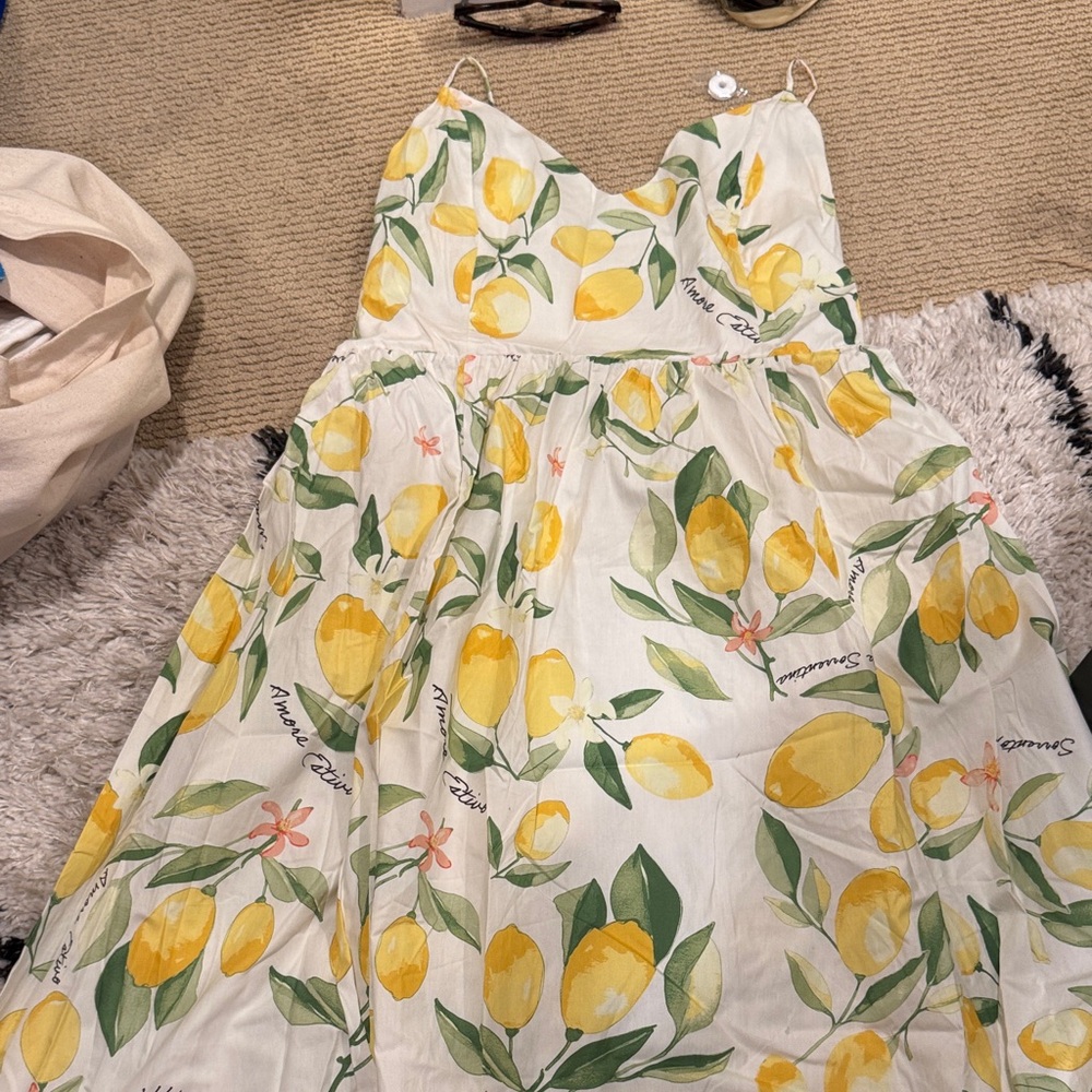 H&M Lemon Print Casual Dress - Yellow and Green